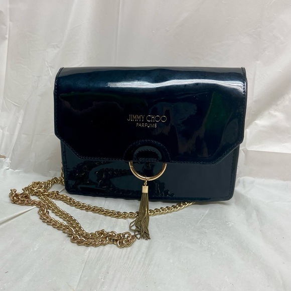 Jimmy Choo Black Faux Patent Leather Cosmetic Pouch Crossbody 7.5in x 5in x 2.5 - Picture 4 of 11